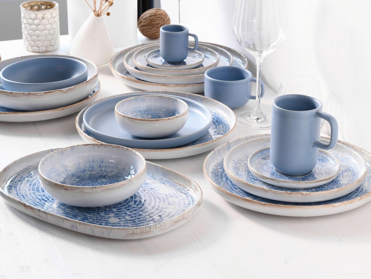 Tafelserviceset Uno Mykonos Steinzeug, Blau/Weiß, 12 -Teilig. - Blau/Weiß, Basics, Keramik - Creatable