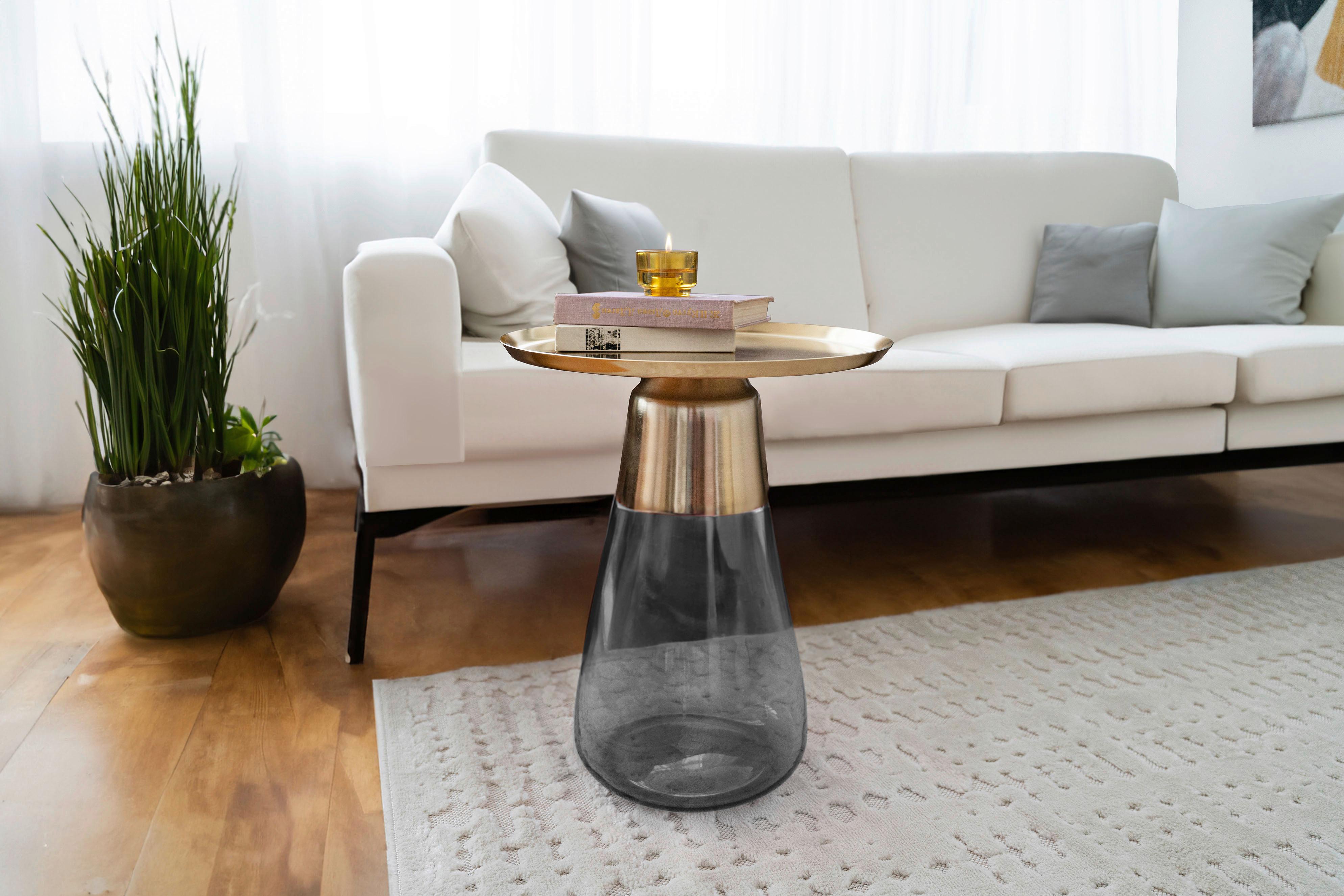 Beistelltisch  Roman 225 Grau/Goldfarben D: 42 cm - Goldfarben/Grau, Design, Glas/Metall (42/51cm) - Kayoom