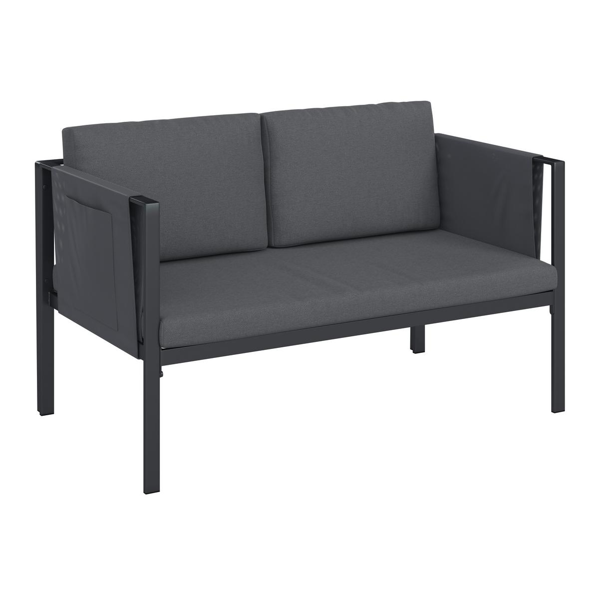 Loungegarnitur 4-tlg Padua Metall/kunststoff Mit Kissen - Dunkelgrau/Schwarz, MODERN, Holz/Kunststoff - Beldano