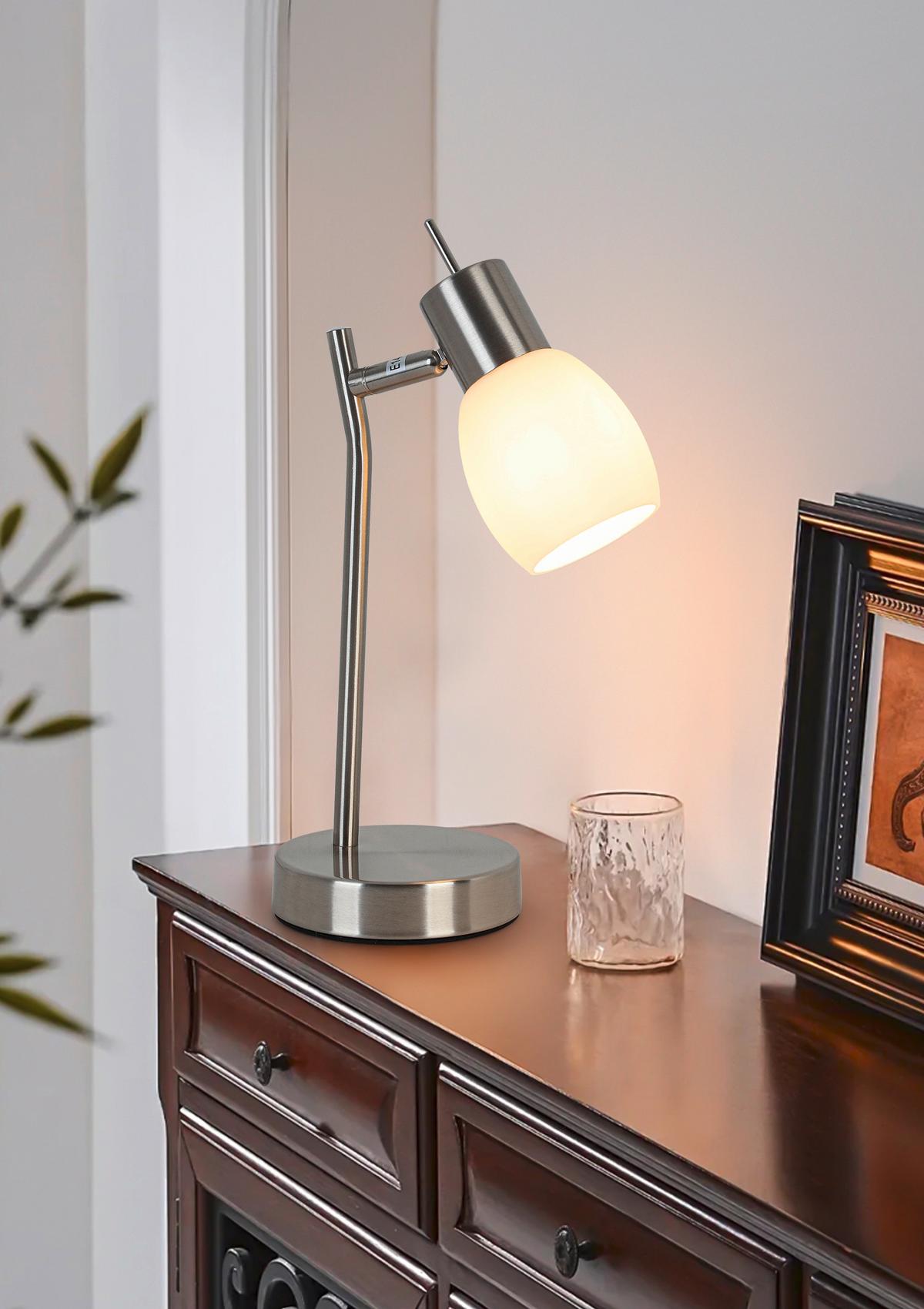 STOLNÁ LAMPA NORMAL - biela/niklová, Konventionell, kov/sklo (16/11/31cm) - Mömax