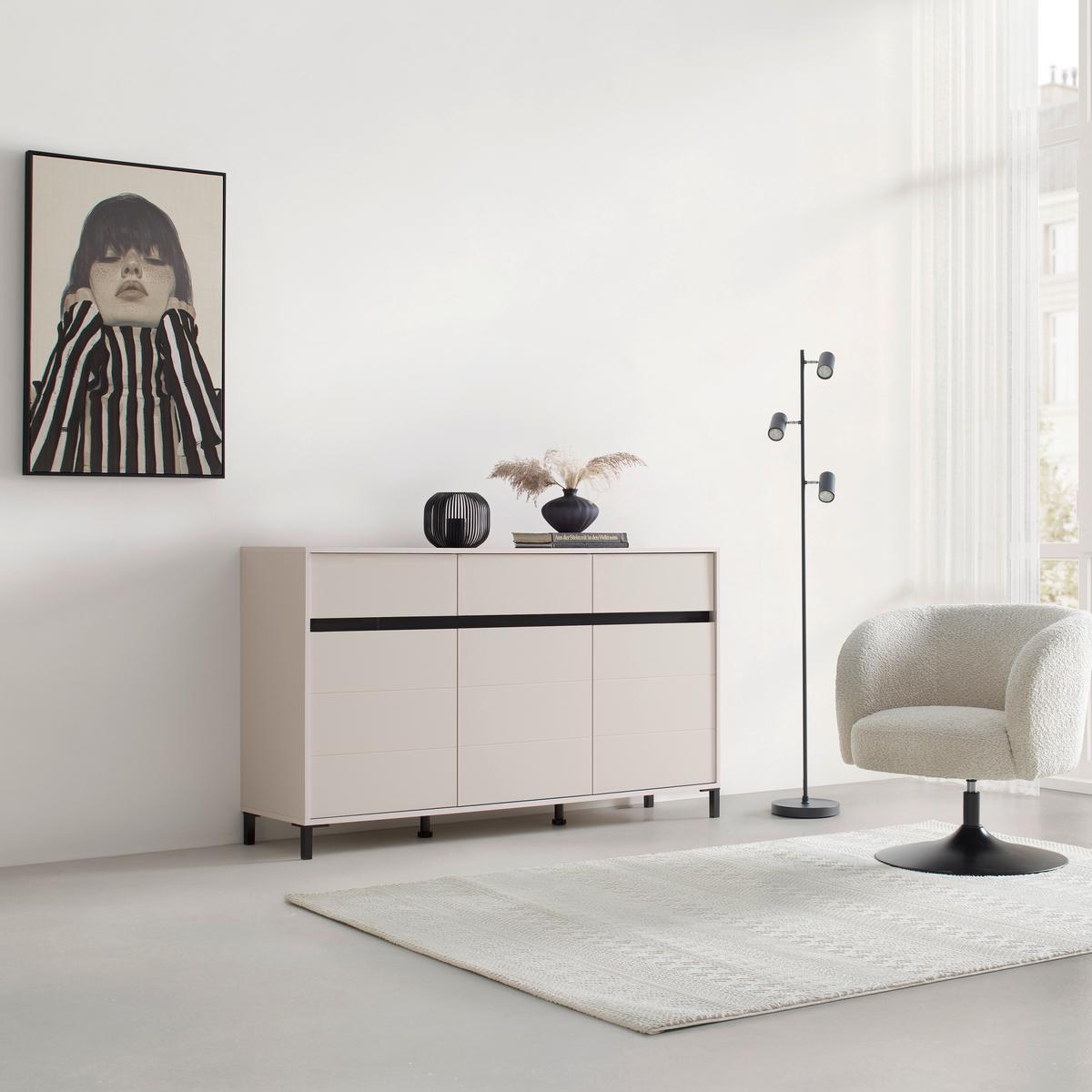 Komód Marron - kasmírszínű/fekete, Basics, faalapú anyag (157/90/40cm)
