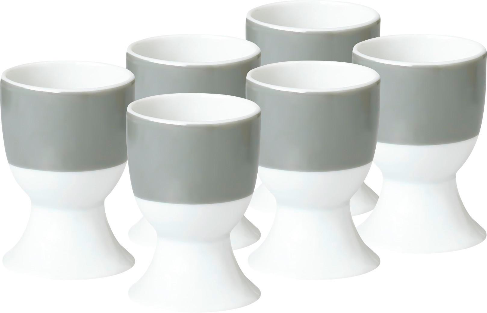 Eierbecherset Grau Weiß 6-teilig D: 4,5 cm - Weiß/Grau, Basics, Keramik (4,5/6,5cm) - Van Well