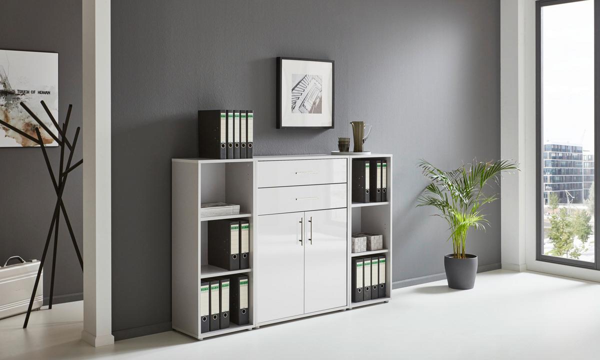 Aktenschrank Office Edition Grau/weiß Hg, B: 172,6 Cm - Weiß Hochglanz/Grau, MODERN, Holzwerkstoff (172,6/113,6/33cm) - MID.YOU