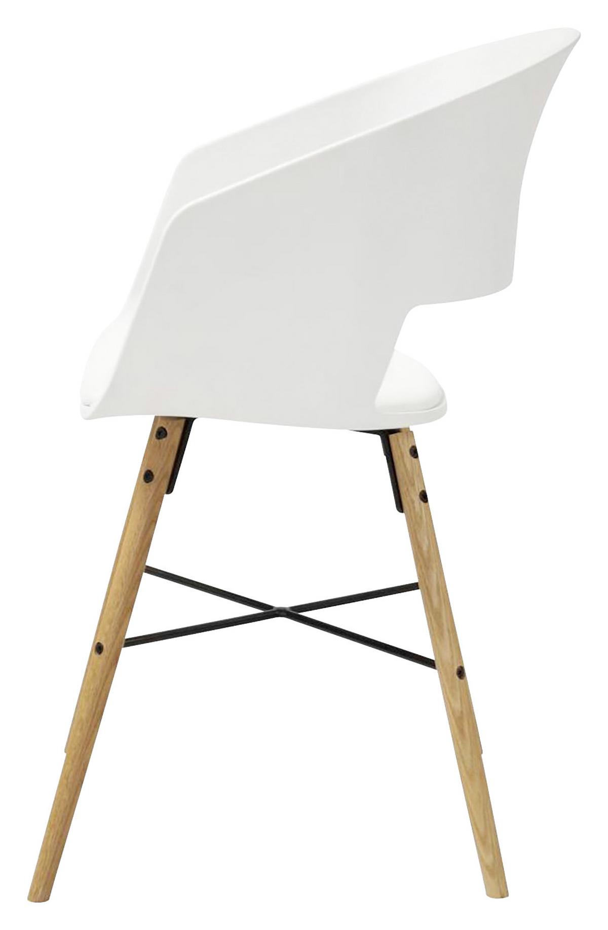 Armlehnstuhl Cai Sitzfläche Gepolstert Lederlook Weiß - Buchefarben/Schwarz, Design, Holz/Kunststoff (51,5/80,5/52cm) - Carryhome