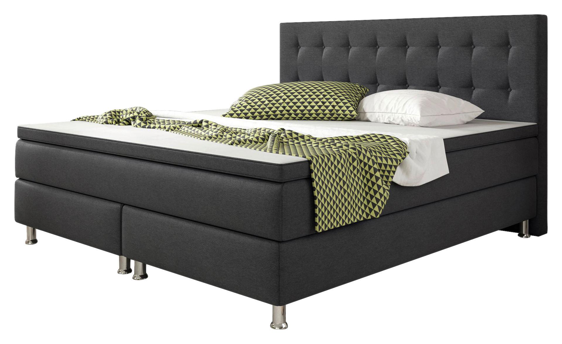 Boxspringbett Mit Topper Kingsize 180x210 Köln - Anthrazit/Silberfarben, KONVENTIONELL, Textil (180/115/210cm) - MID.YOU