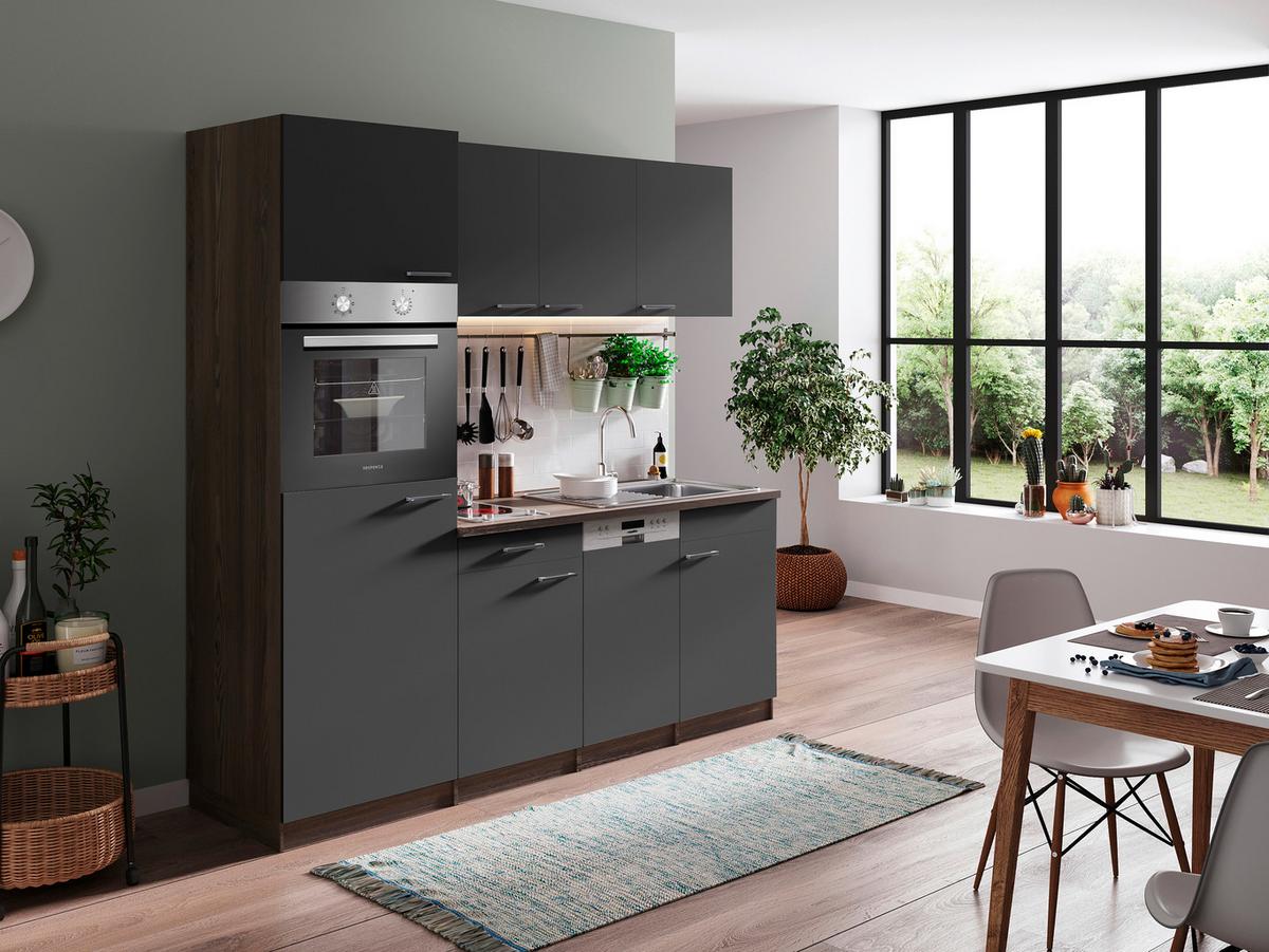 Küchenblock Oliver Singleküche 205 cm - Eichefarben/Grau, Basics, Holzwerkstoff (205cm) - Respekta