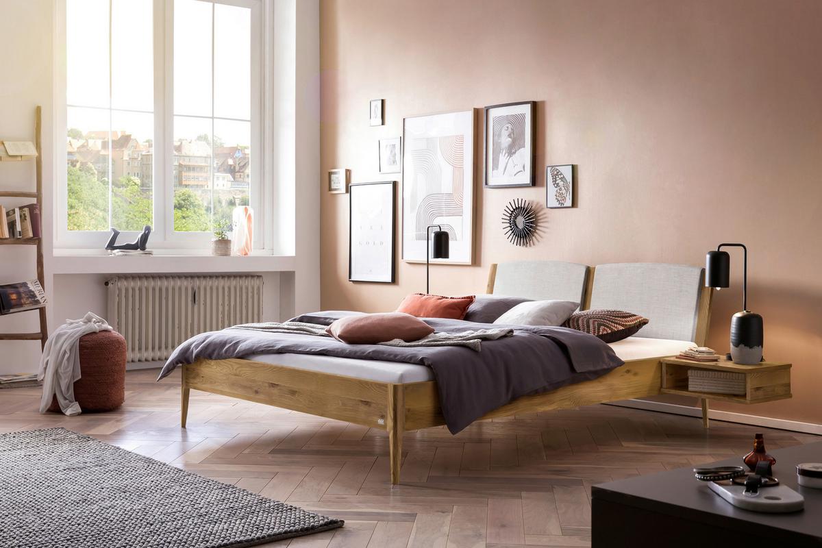 Bett Pistoia Wildeiche 140x200 Cm - Wildeiche/Hellgrau, KONVENTIONELL, Holz/Textil (140/200cm) - Hasena