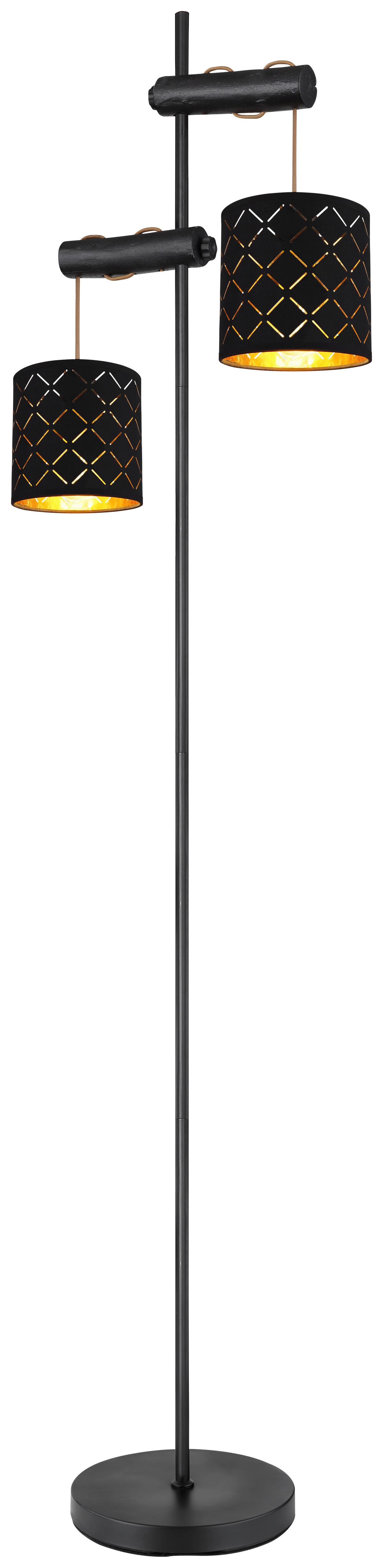 Stehlampe Schwarz Mit Wippschalter - Goldfarben/Schwarz, Basics, Holz/Textil (41/23/150cm) - Globo