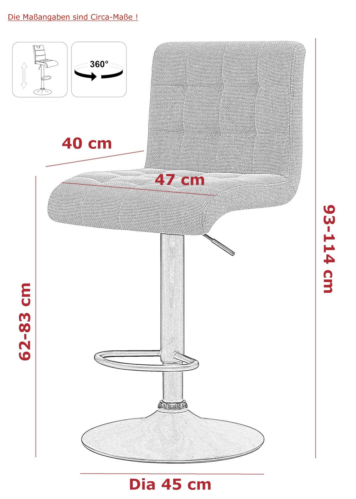 Barhocker-set Erika H 2er-Set - Anthrazit, MODERN, Textil/Metall (47/93-114/57cm) - MID.YOU