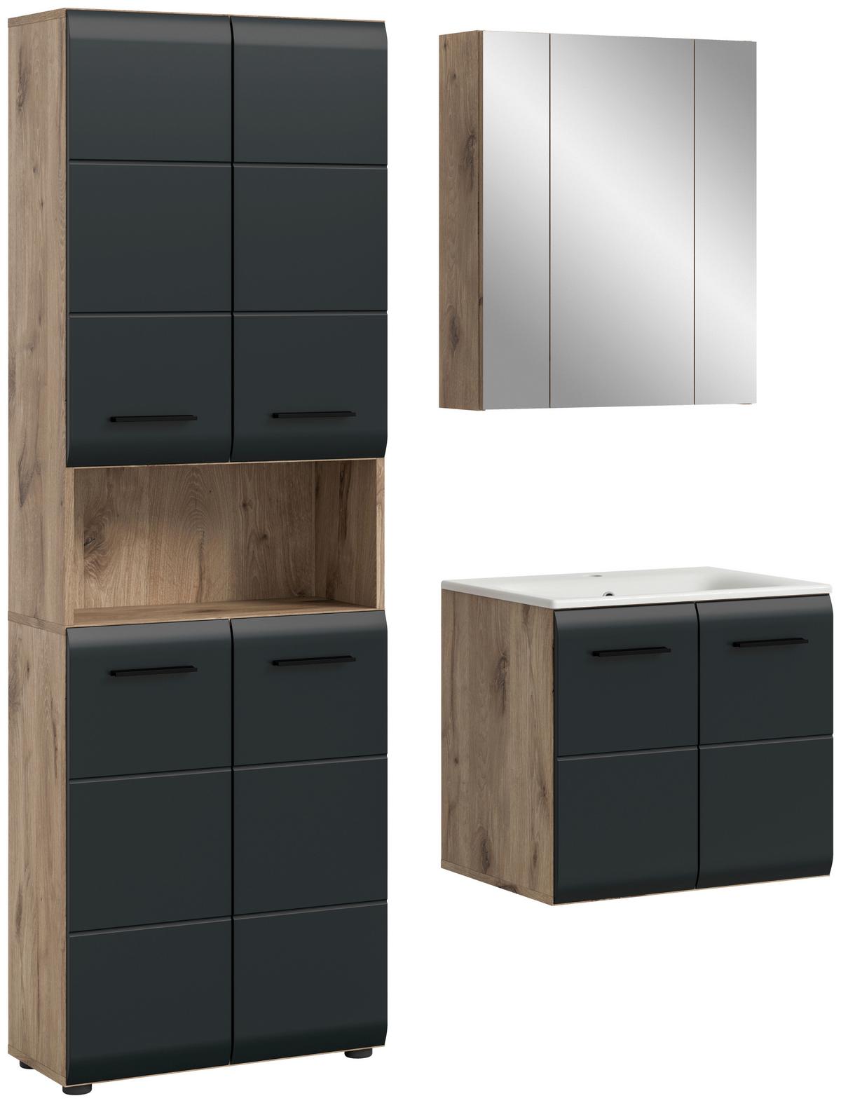 Kúpeľňa Ice 3-dielna, čierna/Dub tmavy - čierna/biela, Basics, kompozitné drevo/plast (120cm) - MID.YOU