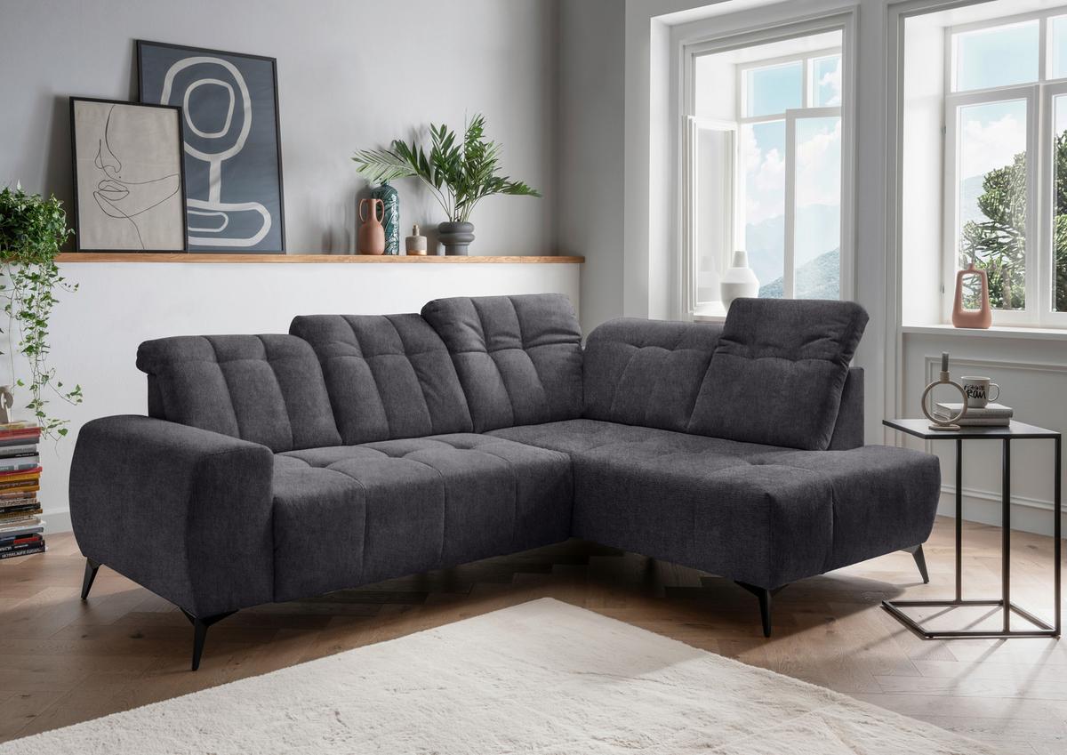 Ecksofa Mit Usb Anschluss Sano, Anthrazit, S: 261x200 Cm - Anthrazit/Schwarz, MODERN, Textil (261/200cm) - Livetastic