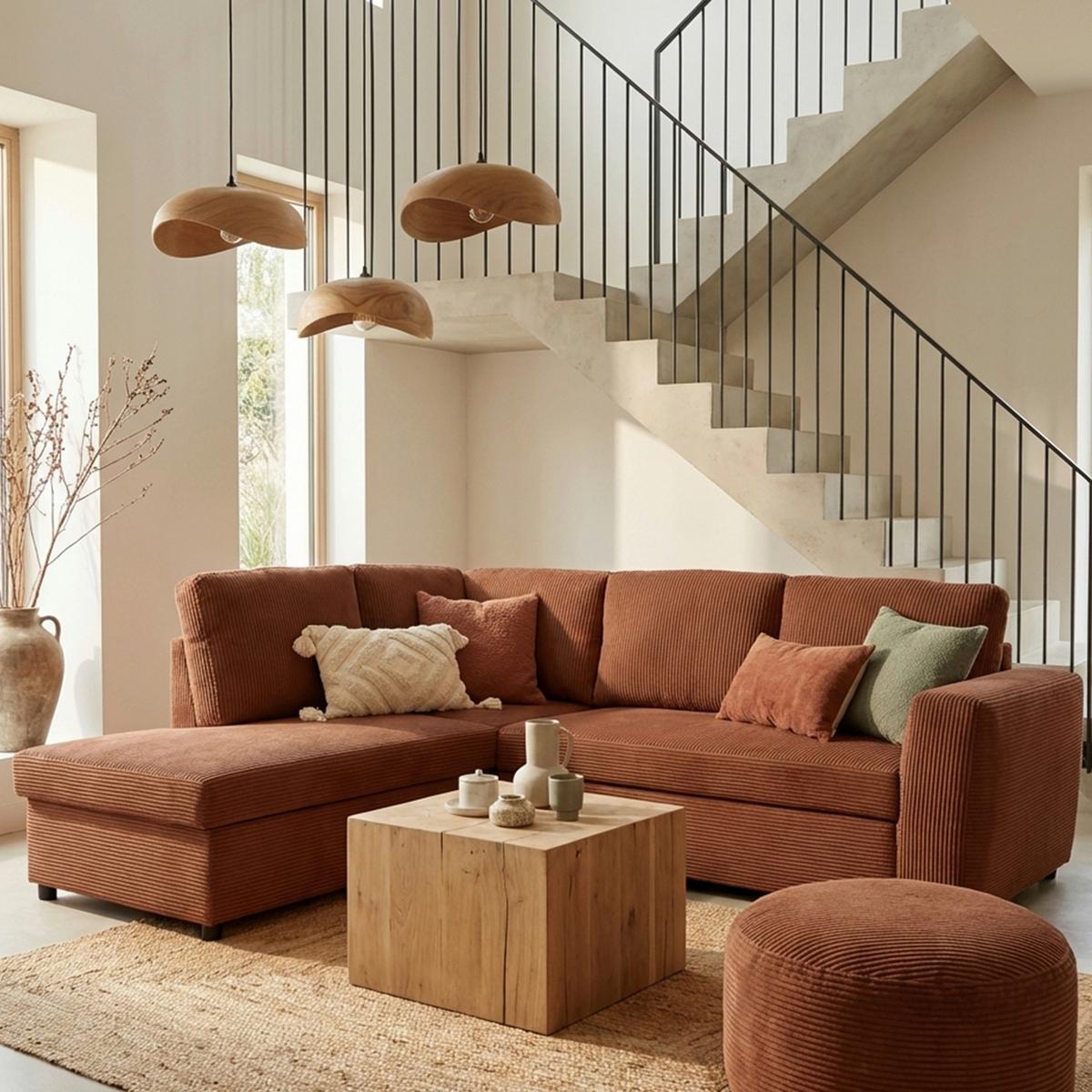 Ecksofa mit Schlaffunktion Toulouse terracotta, 206x224cm - Terracotta/Schwarz, Trend, Holz/Textil (206/224cm)