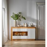 Kommode Lyon Hell Weiß/Eichefarben B: 157 cm - Weiß Hochglanz/Eichefarben, Trend, Glas/Holzwerkstoff (157,6/89,1/42cm)