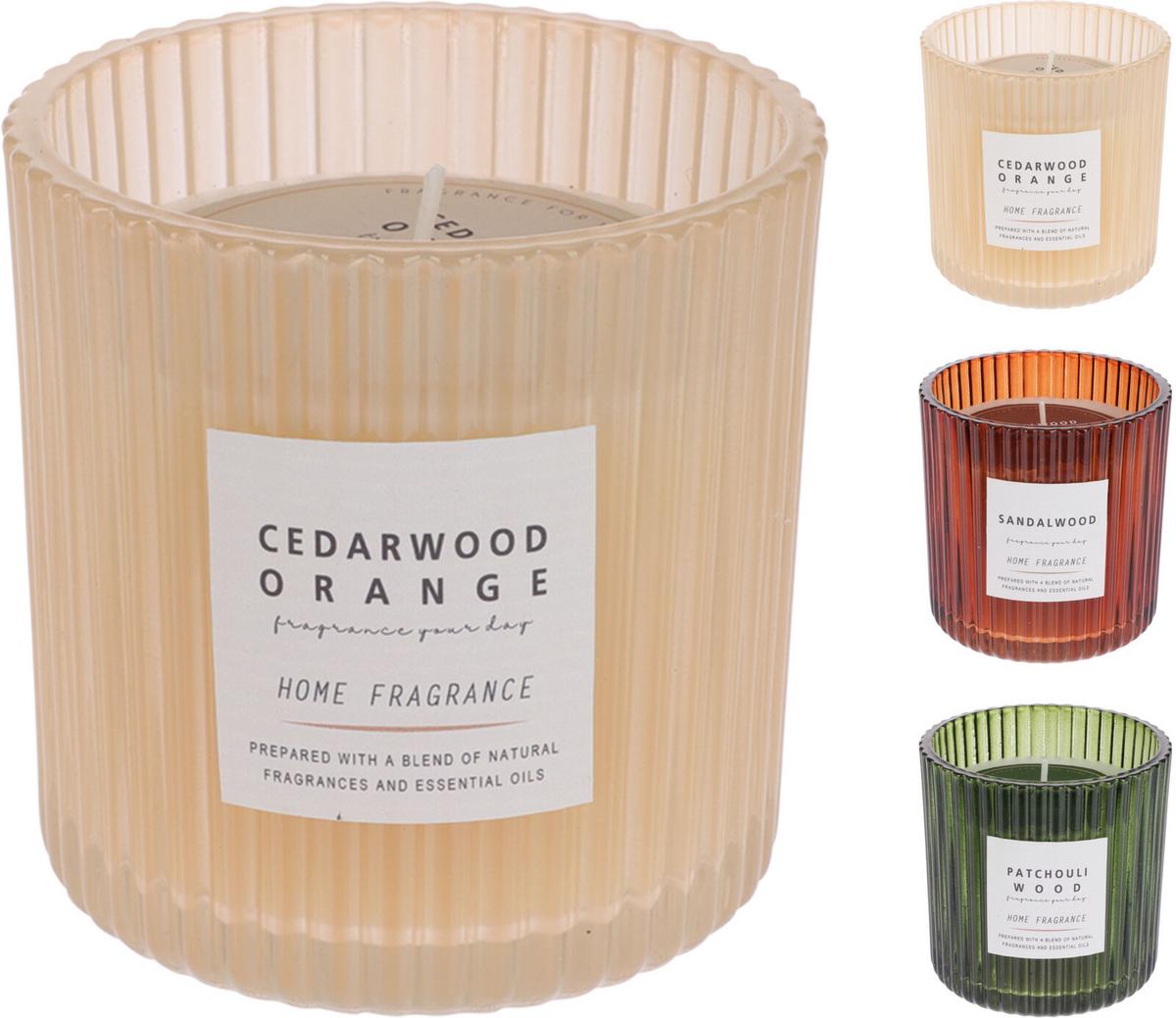 Svíčka ve skle CANDLE IN GLAS - tmavě oranžová/zelená, Basics (8.8/8.8/8.8cm)