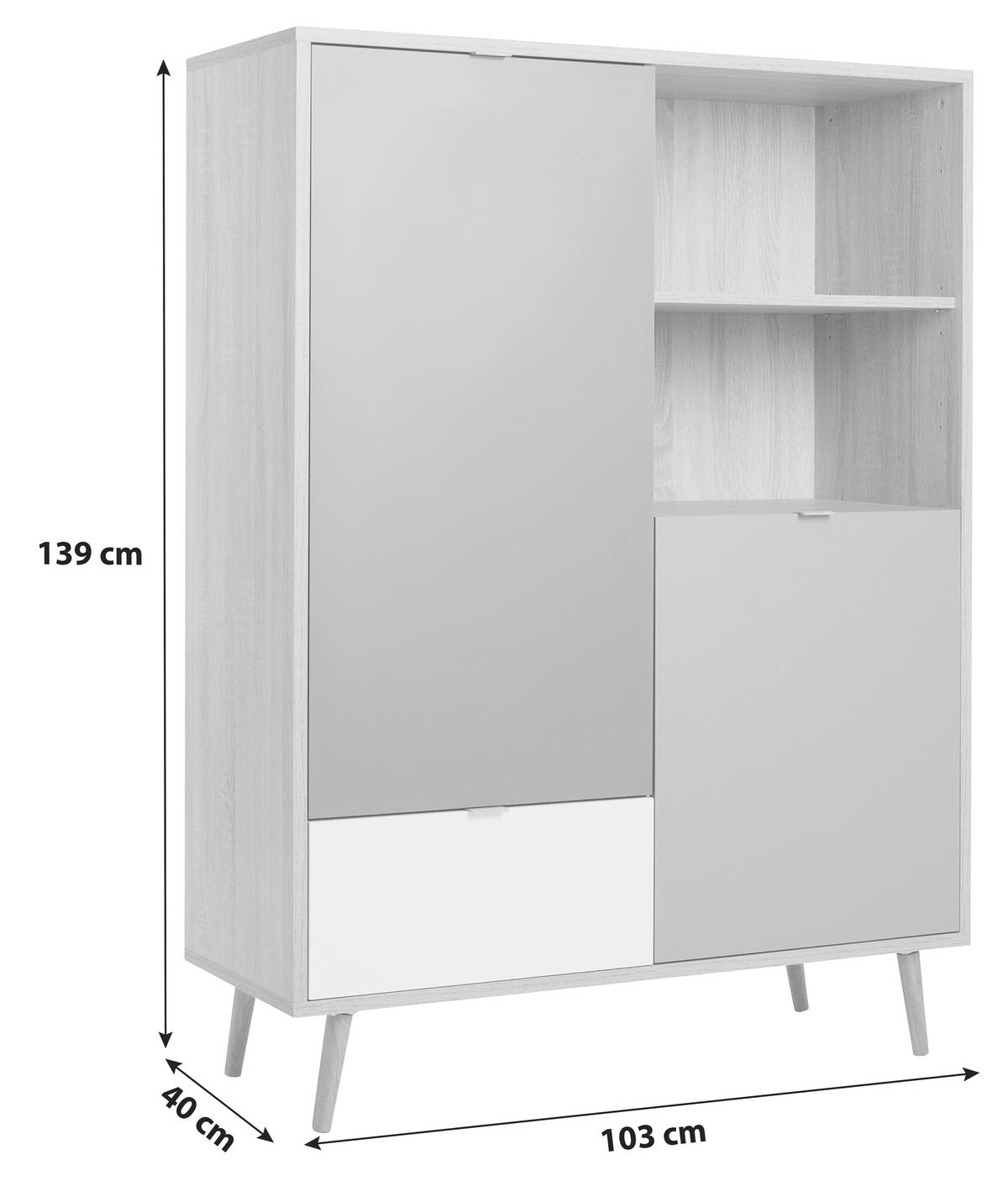 Highboard 103cm Cuba 53-Trend, Eiche Dekor/Grau/Petrol/Weiß - Eichefarben/Petrol, Trend, Holzwerkstoff (103/139/40cm) - MID.YOU