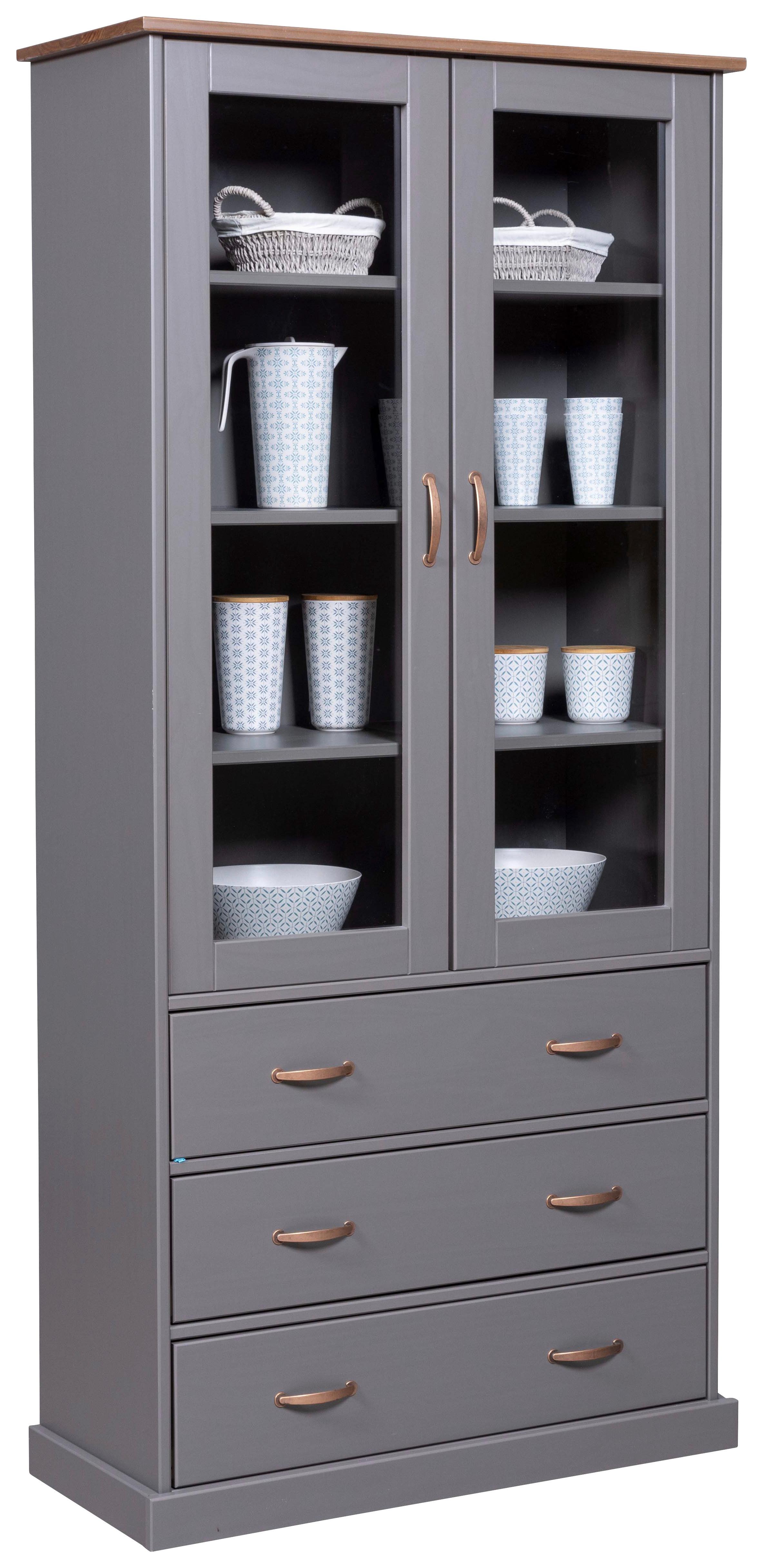 Vitrine Luzerna - Braun/Grau, KONVENTIONELL, Holz (90/190/38,4cm) - MID.YOU