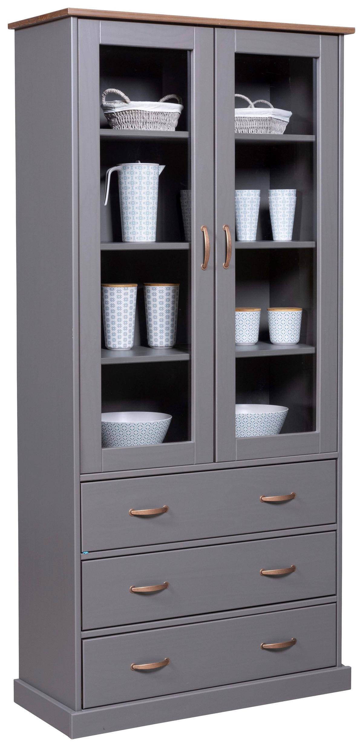 Vitrine Luzerna - Braun/Grau, KONVENTIONELL, Holz (90/190/38,4cm) - MID.YOU