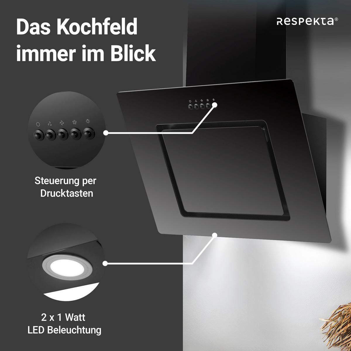 Kopffreihaube Respekta Svea Edelstahl/Glas Schwarz B: 60cm - Schwarz, Trend, Glas/Metall (60/73,9-111,9/34cm) - Respekta