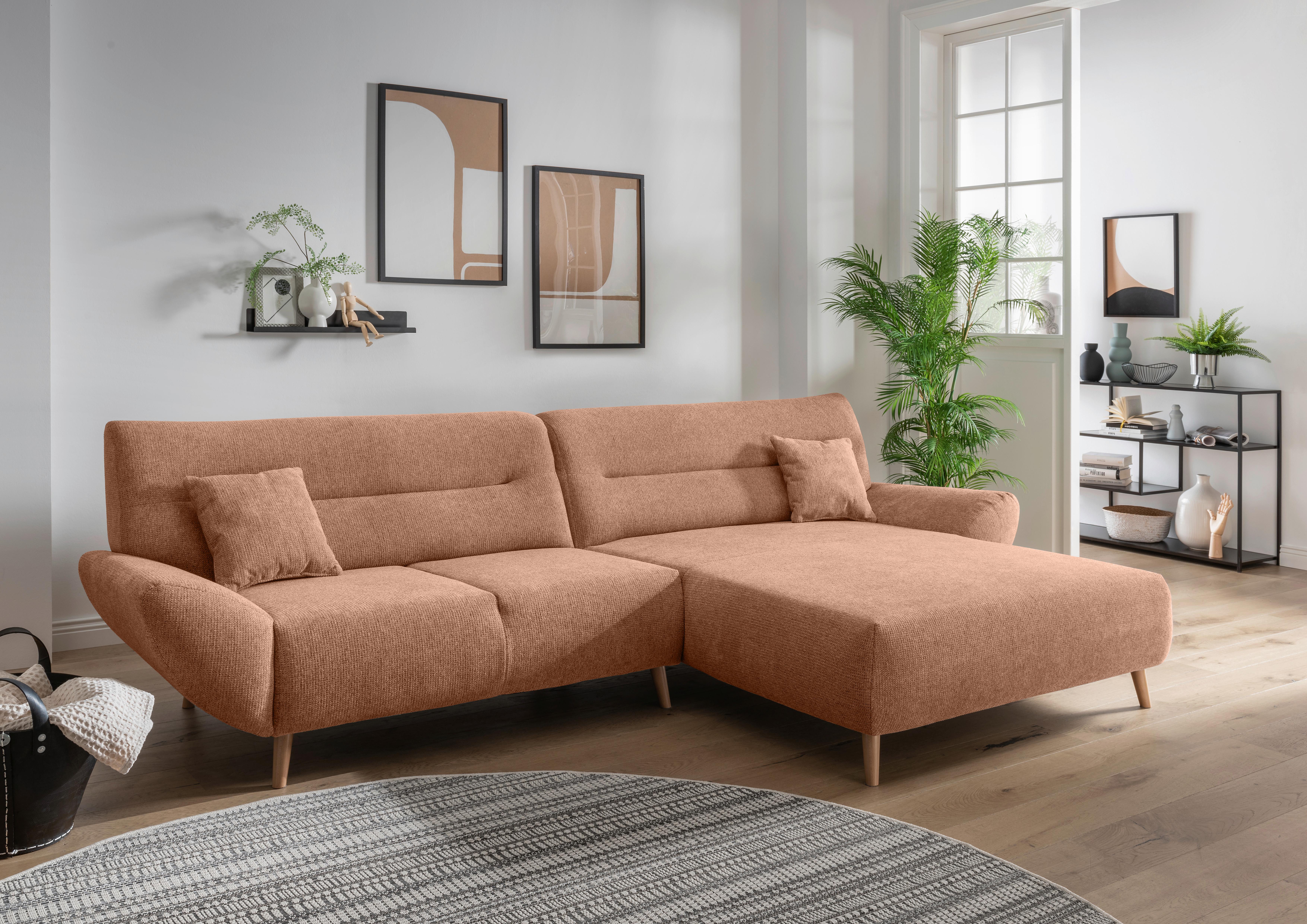 Ecksofa Chenille Koralle S: 290x166 cm - Wildeiche/Koralle, MODERN, Textil (290/166cm) - MID.YOU