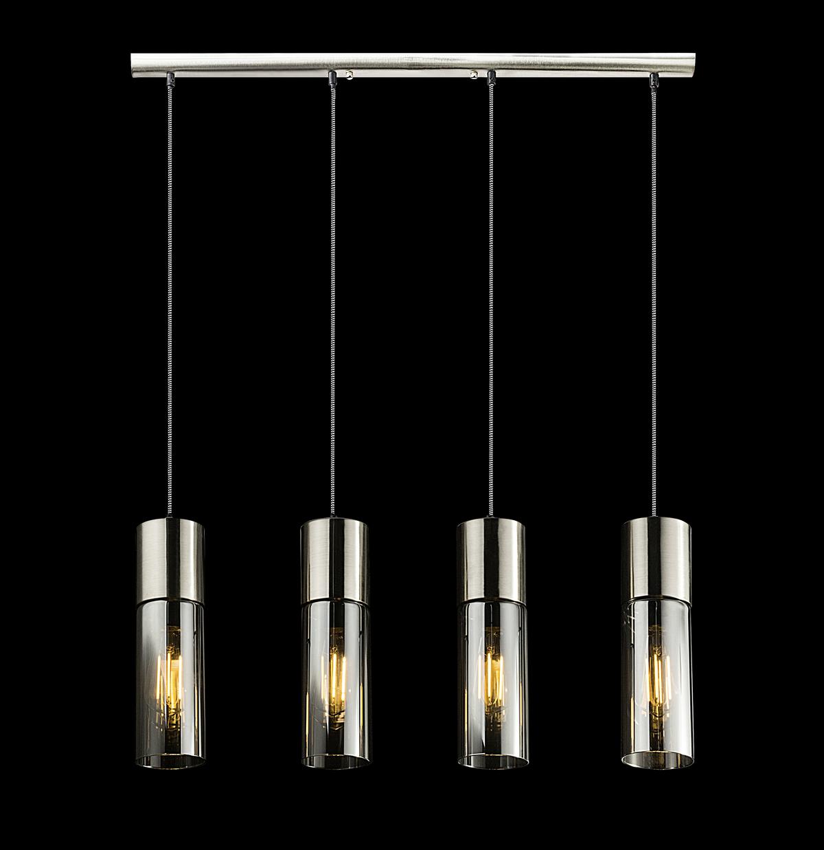Hängeleuchte Vision H: 156 cm 4-Flammig mit Rauchglas - Nickelfarben, KONVENTIONELL, Glas/Metall (80/9/156cm) - Globo