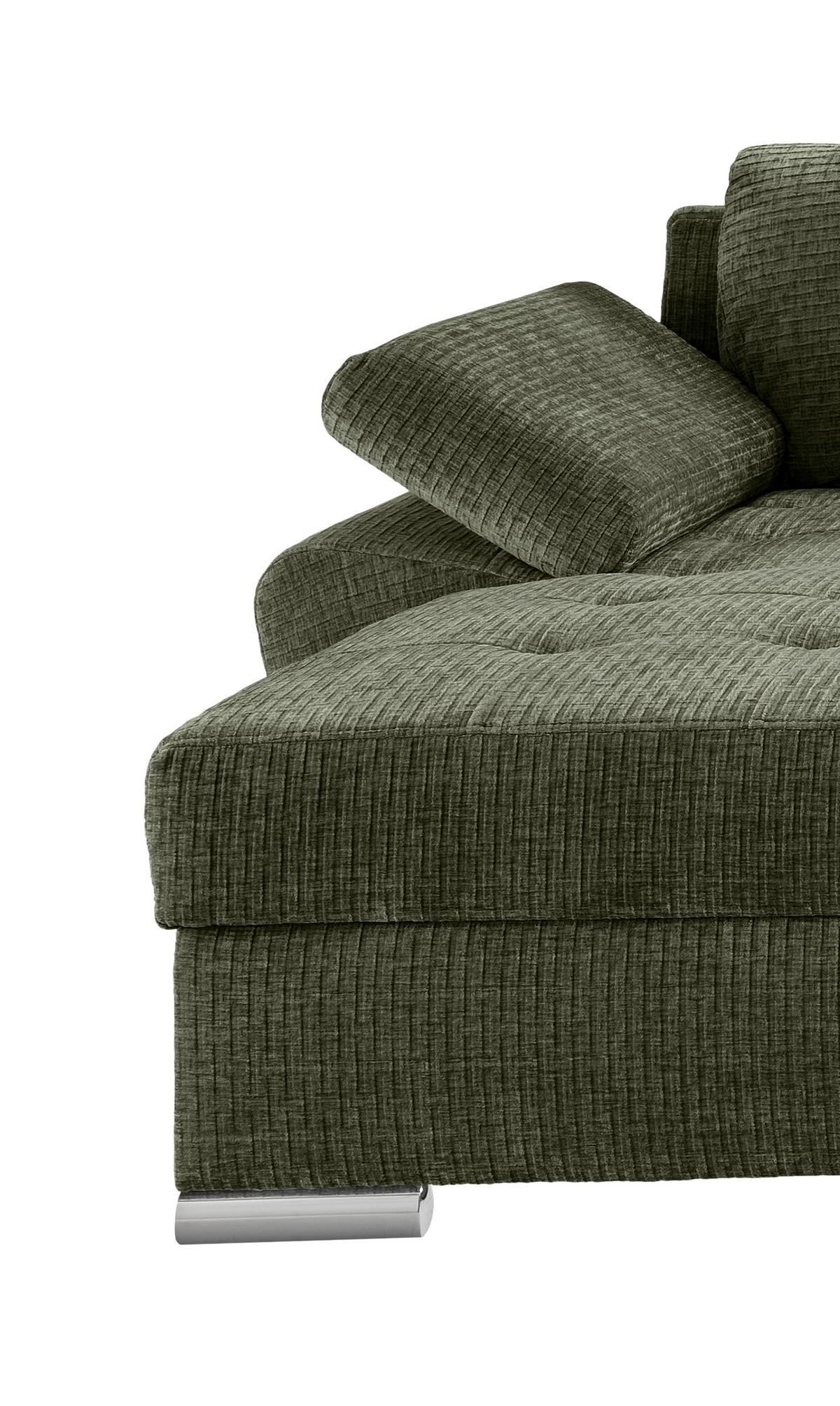 Wohnlandschaft Terana Olivgrün Mit Schlaffunktion, Mikrofaser - Chromfarben/Olivgrün, KONVENTIONELL, Textil (157/305/219cm) - Livetastic