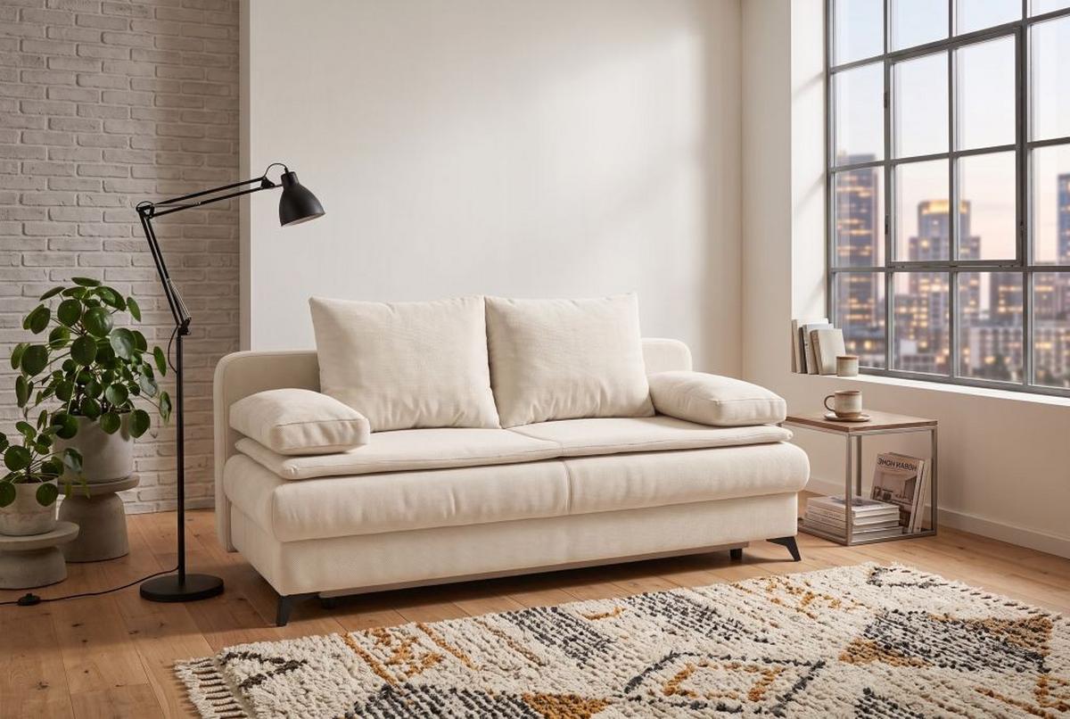 Rozkladacia pohovka KEN, krémová - čierna/krémová, Konventionell, kompozitné drevo/textil (209/105cm) - Based