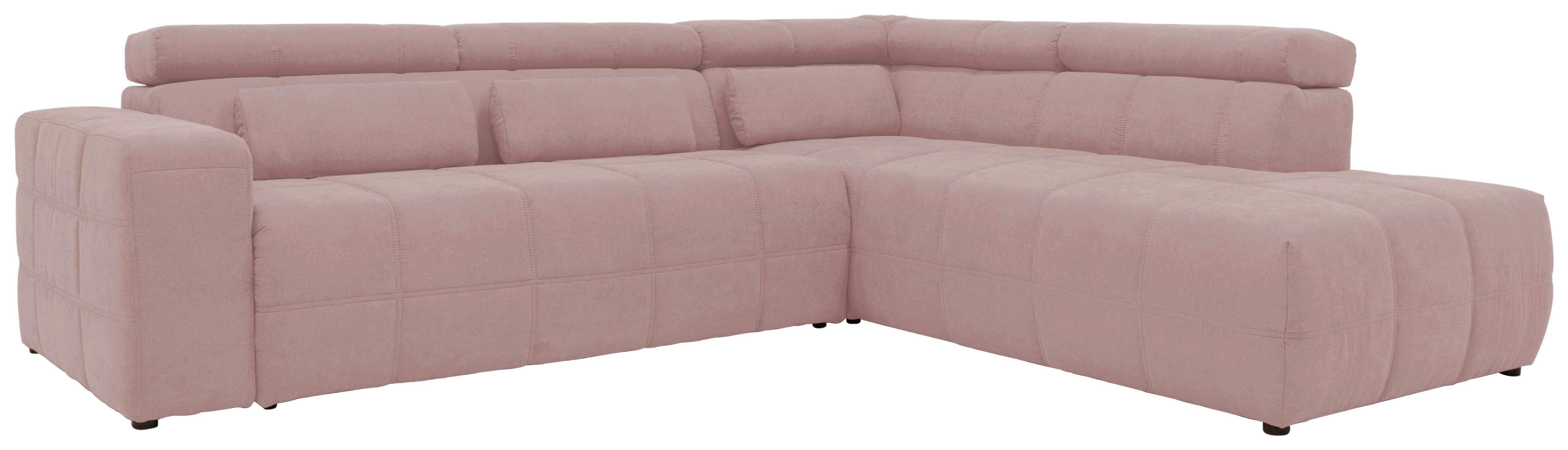 Ecksofa + Kopfteilverstellung Brandon Pink Mikrofaser - Schwarz/Rosa, Design, Textil (275/228cm) - MID.YOU