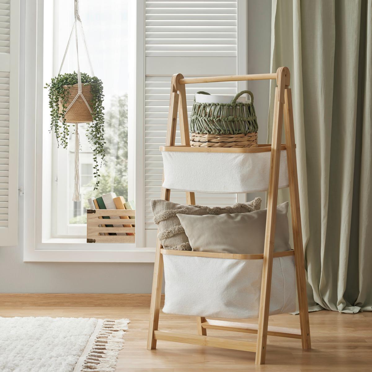 Úložný regál MISAKI krémový - krémová, Moderní, dřevo/textil (44/35/99cm) - Bessagi Home