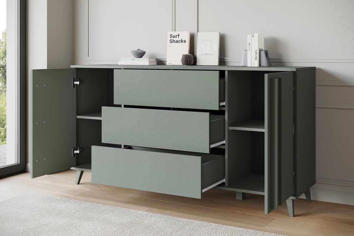 SIDEBOARD Helsinki Salbeigrün B: 150cm - Salbeigrün/Schwarz, Trend, Holzwerkstoff (150/77,8/39,5cm) - P & B