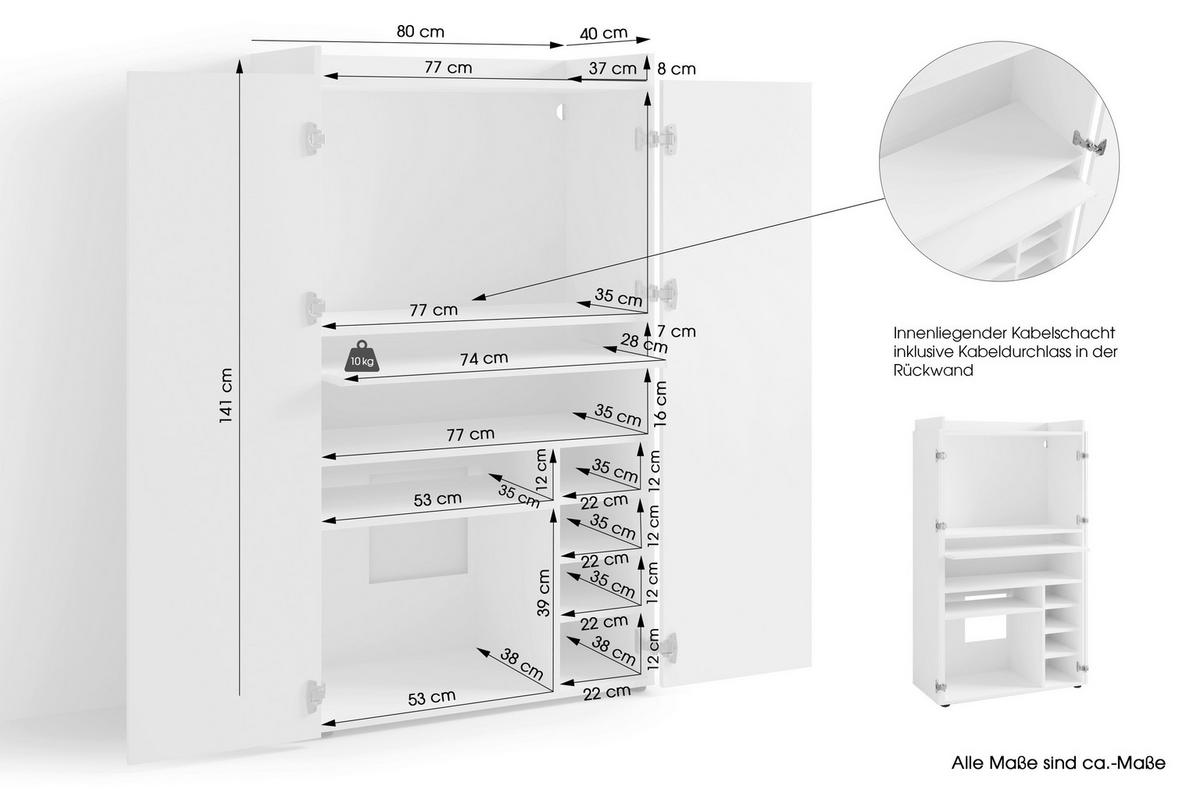 Sekretär Janne B: 80 cm Weiß inkl. Stauraum, Tastaturauszug - Schwarz/Weiß, Design, Holzwerkstoff (80/141/40cm) - MID.YOU