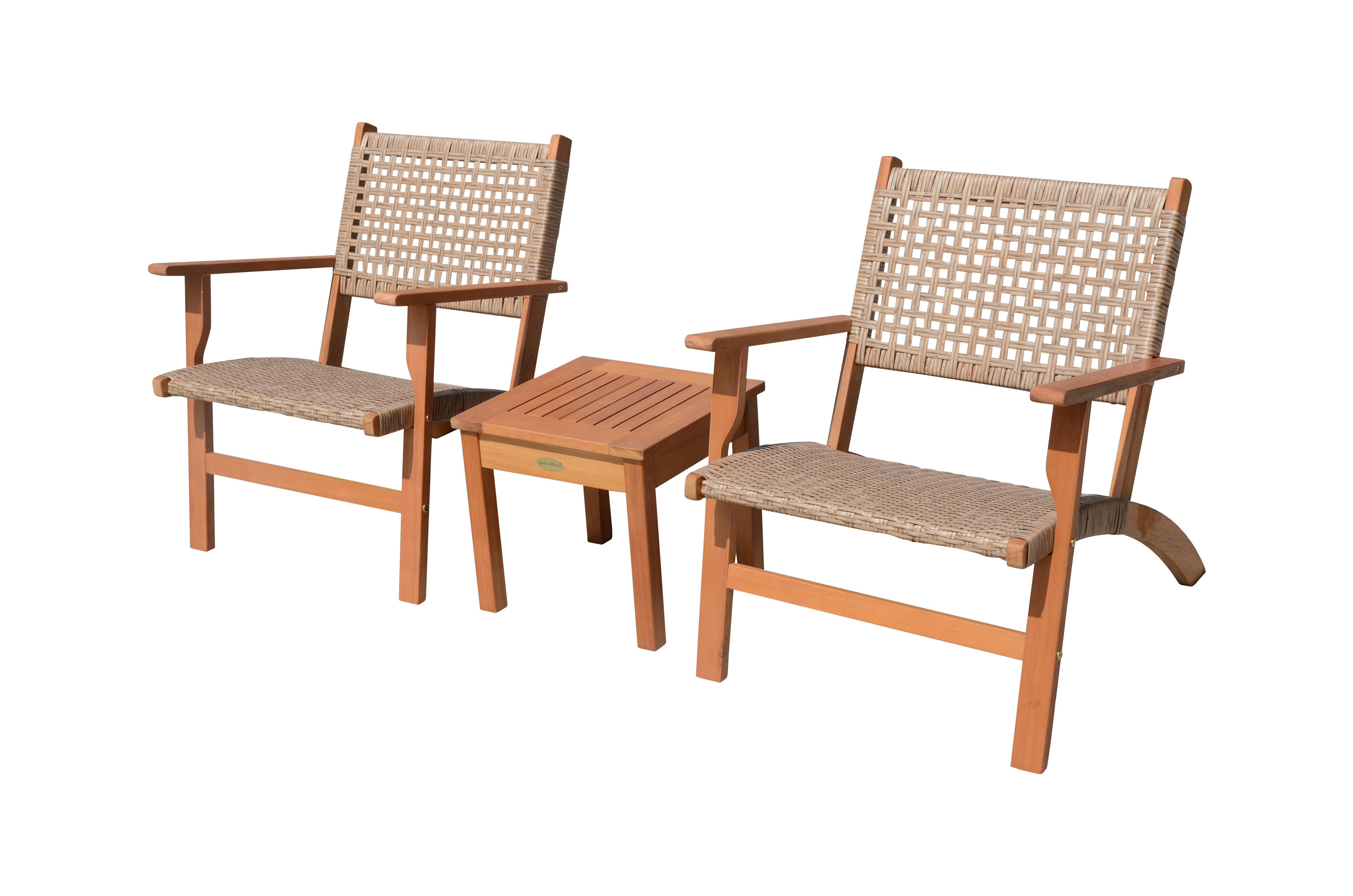 Balkonmöbel Set Sonora 3--Teilig. Eukalyptusholz - Eukalyptusholzfarben/Hellgrau, Basics, Holz/Kunststoff (81/75/61cm) - Gardenson