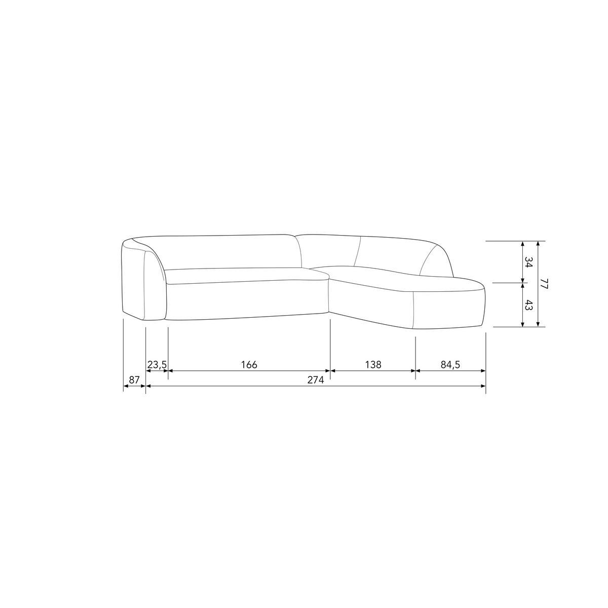Ecksofa Sloping Naturfarben S: 274x225cm - Naturfarben, Design, Textil (274/225cm) - Livetastic