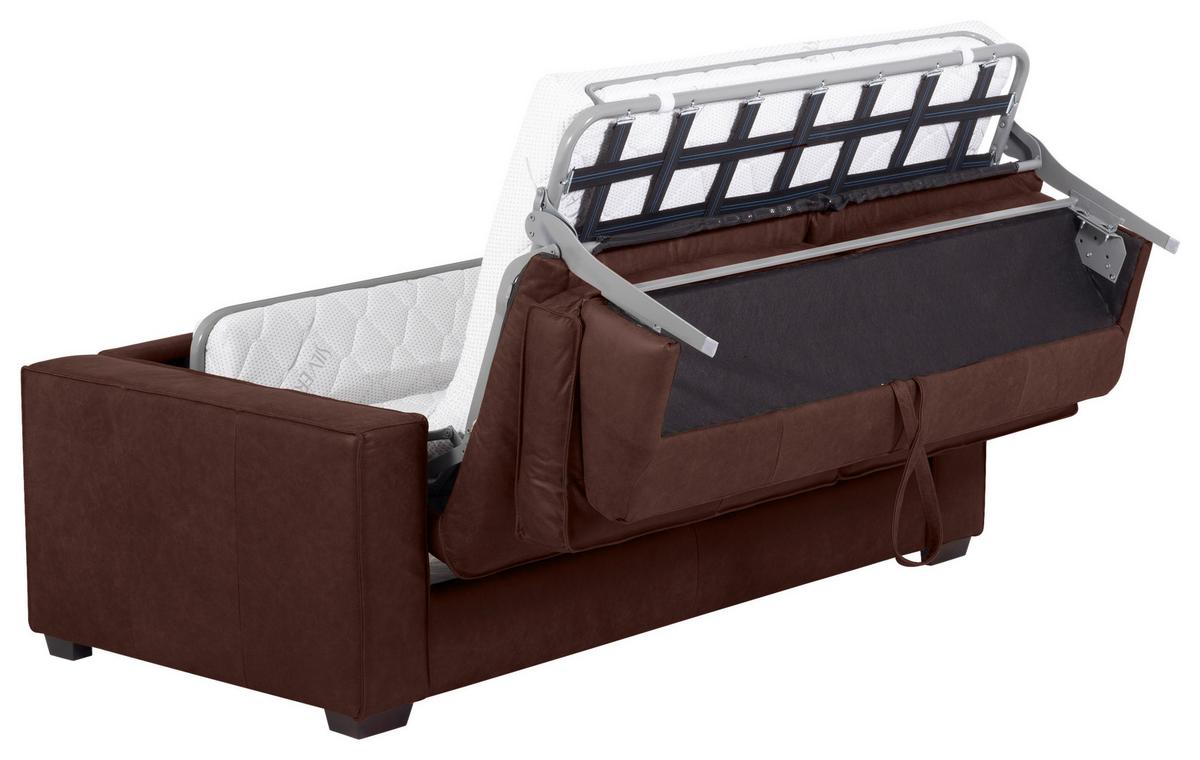 Schlafsofa Texas Braun Anilinleder, B: 203 Cm - Dunkelbraun/Braun, Design, Leder (203/85/99cm) - MID.YOU