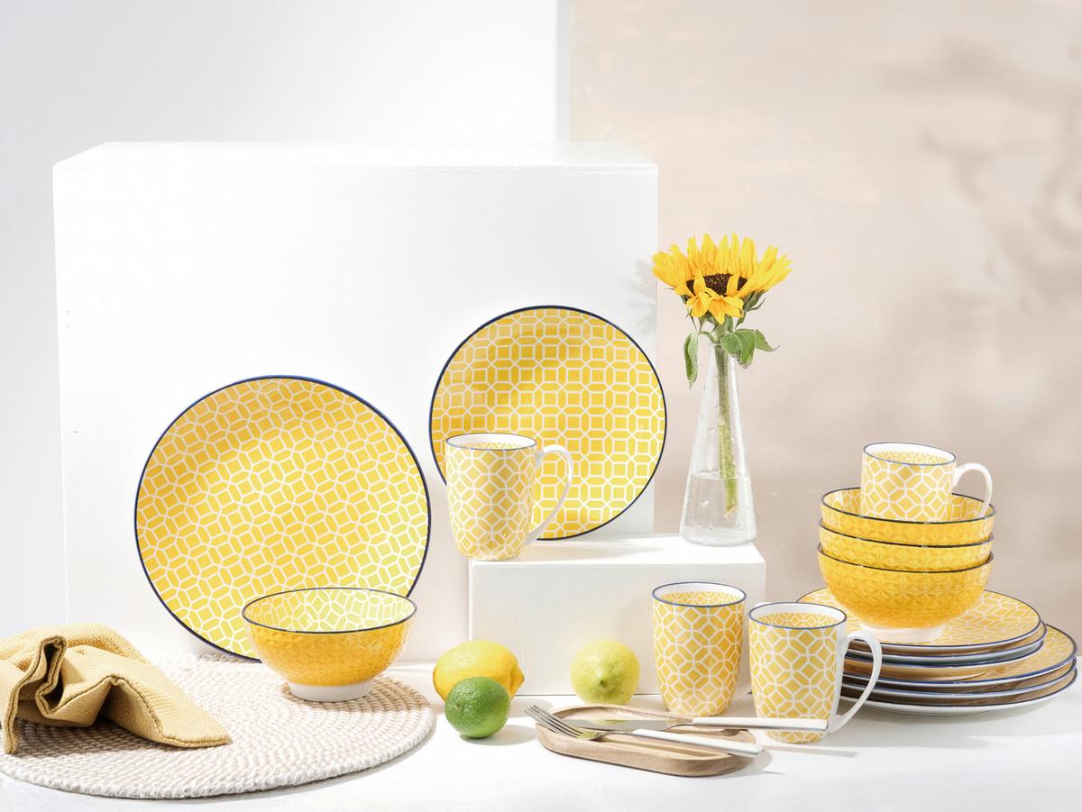 Kombiservice Keramik, Weiß/Gelb, 16--Teilig. - Currygelb/Weiß, Basics, Keramik - Creatable