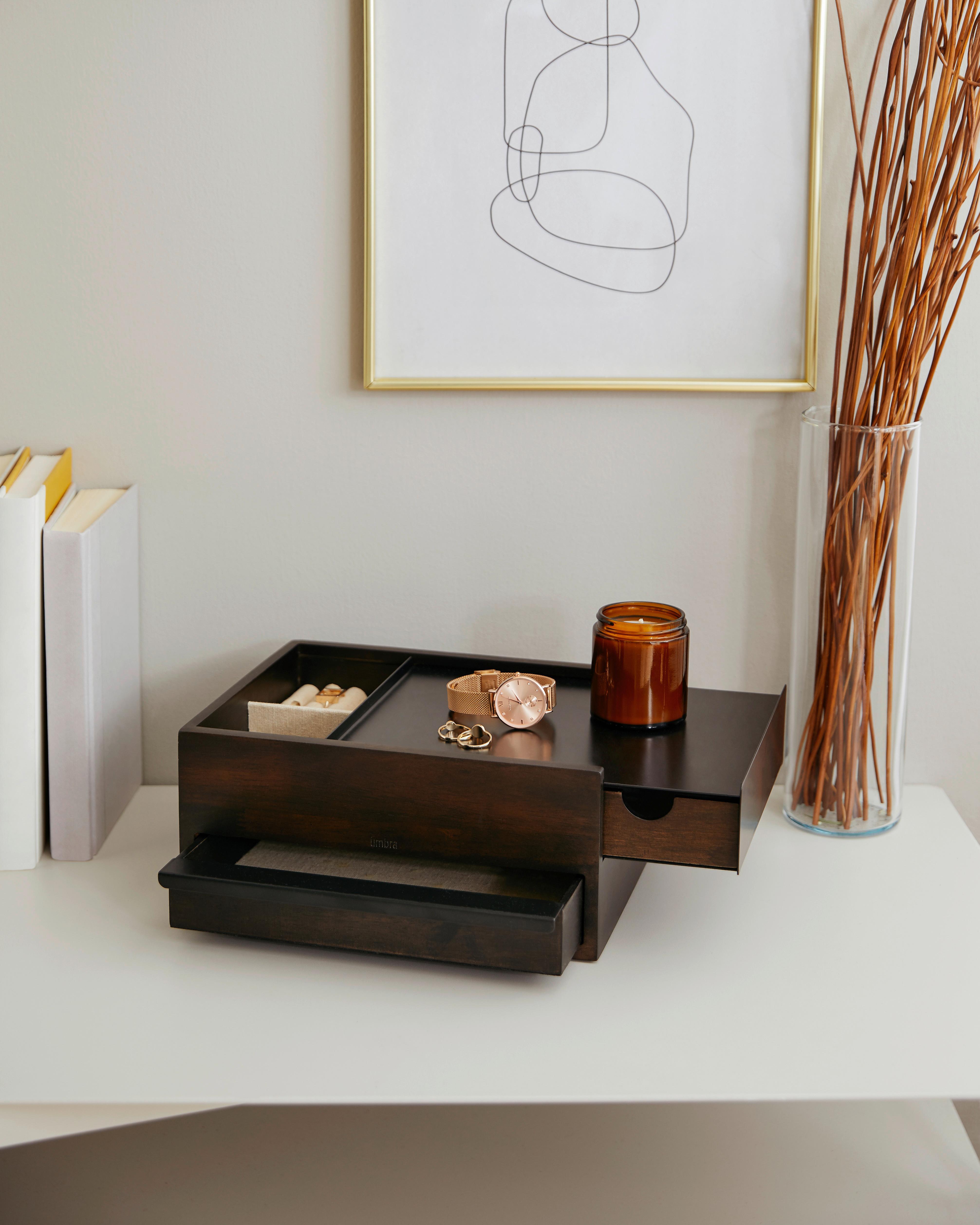 Schmuckbox Schwarz Walnussfraben B:22,1cm - Walnussfarben/Schwarz, Design, Holz/Metall (22,1/11,9/25,9cm) - Umbra
