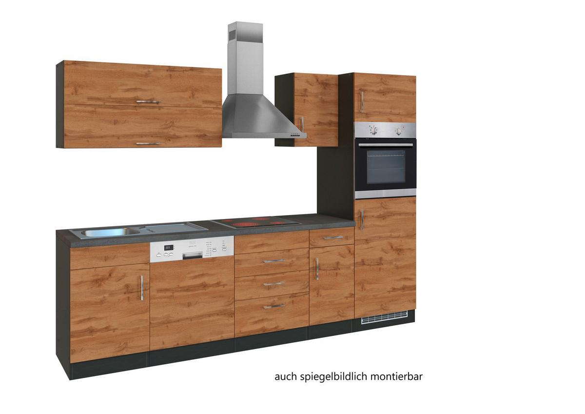 Küchenzeile Sorrento Mit Geräten B: 270 cm Eichefarben - Schieferfarben/Eiche Wotan, MODERN, Holzwerkstoff (270cm) - Held