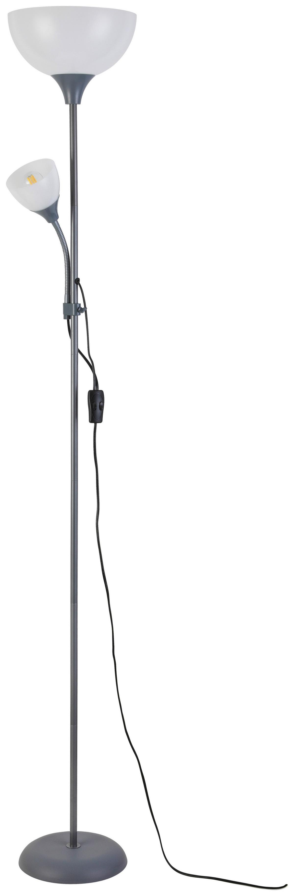 Stehlampe Doris Silberfarben/Weiß mit Leselampe - Silberfarben/Weiß, KONVENTIONELL, Kunststoff/Metall (180cm) - Ondega