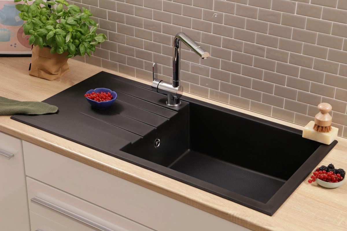 SPÜLE Schwarz B: 100cm - Schwarz, Trend, Glas/Kunststoff (100/21/50cm) - Respekta