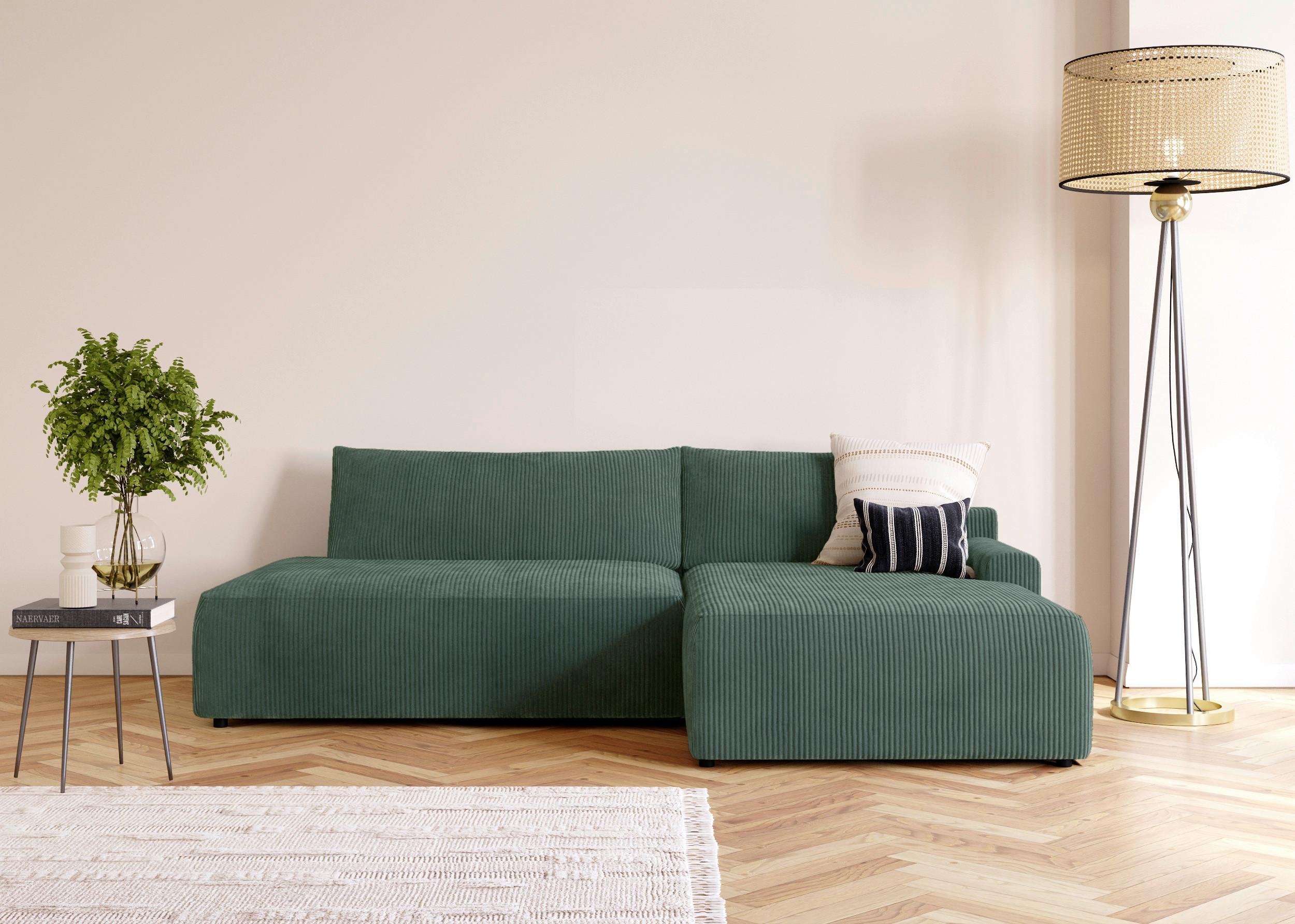 Eckschlafsofa Prag, D. Grün S: 253x167 cm - Dunkelgrün/Schwarz, MODERN, Textil (253/167cm) - Trendmanufaktur