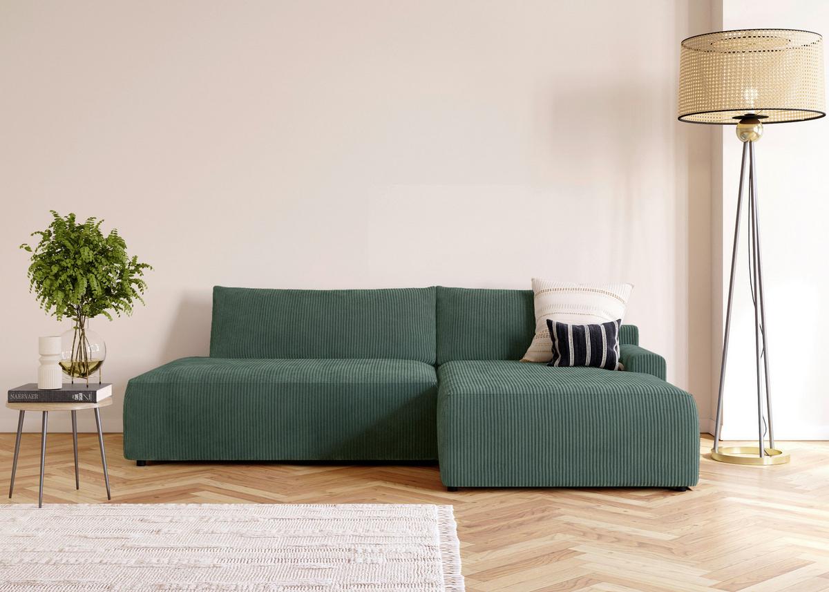Eckschlafsofa Prag, D. Grün S: 253x167 cm - Dunkelgrün/Schwarz, MODERN, Textil (253/167cm) - Trendmanufaktur