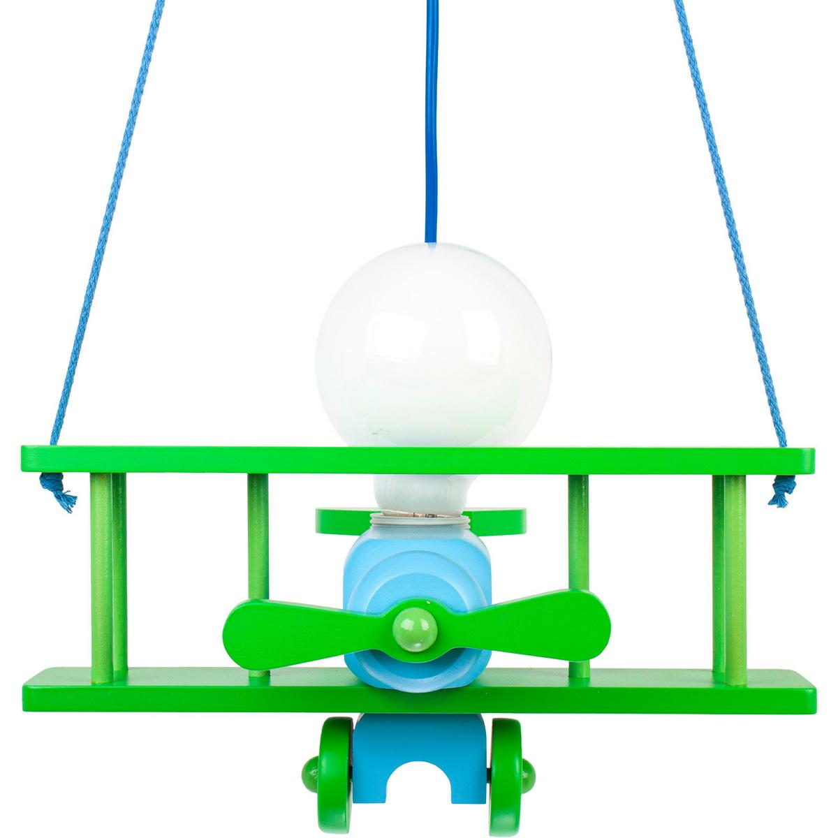 Kinderhängeleuchte Flugzeug H: 75 Cm 1-Flammig - Blau/Grün, KONVENTIONELL, Holz (29/31/75cm)