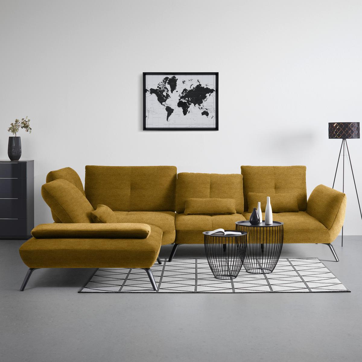 Rohová sedačka TRENDY, ľavá, horčicovožltá - horčicovožltá/čierna, Modern, kov/kompozitné drevo (250/93/310cm) - Premium Living