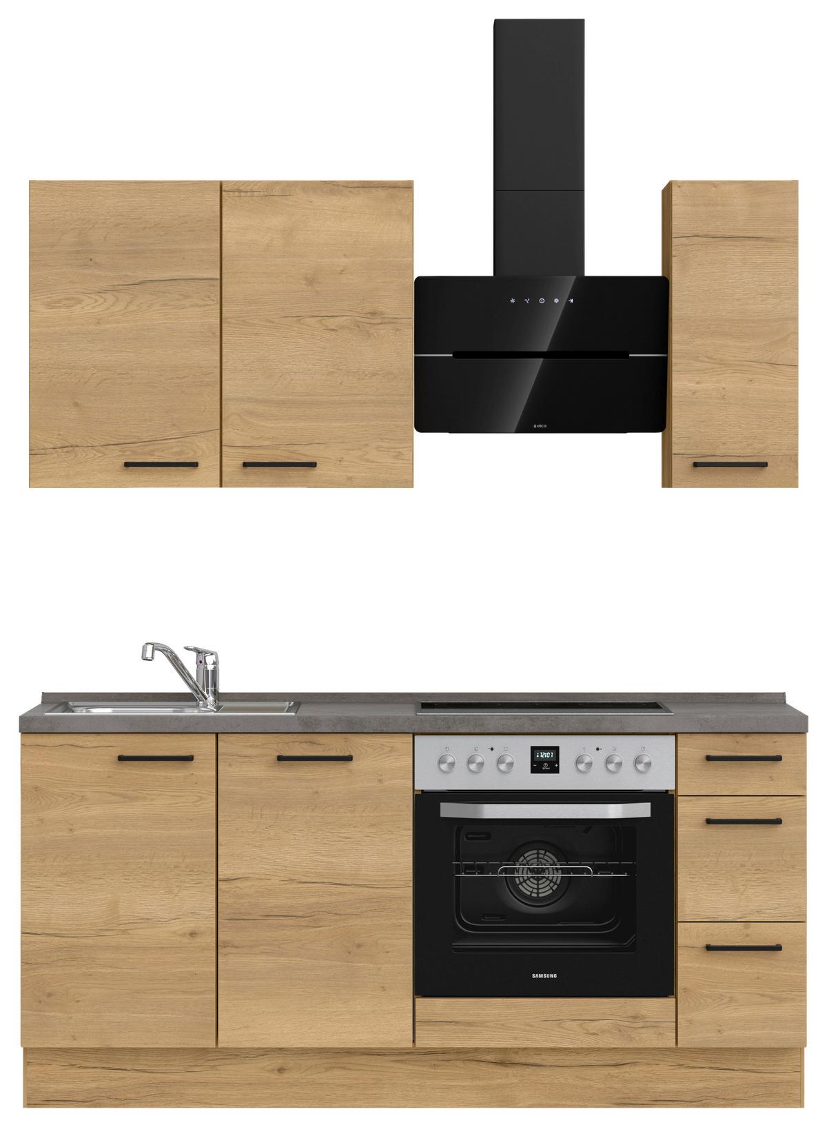 Kuchynská linka 180 cm, dub Sierra - čierna/farba duba, Modern, kov/kompozitné drevo (180cm) - Nobilia