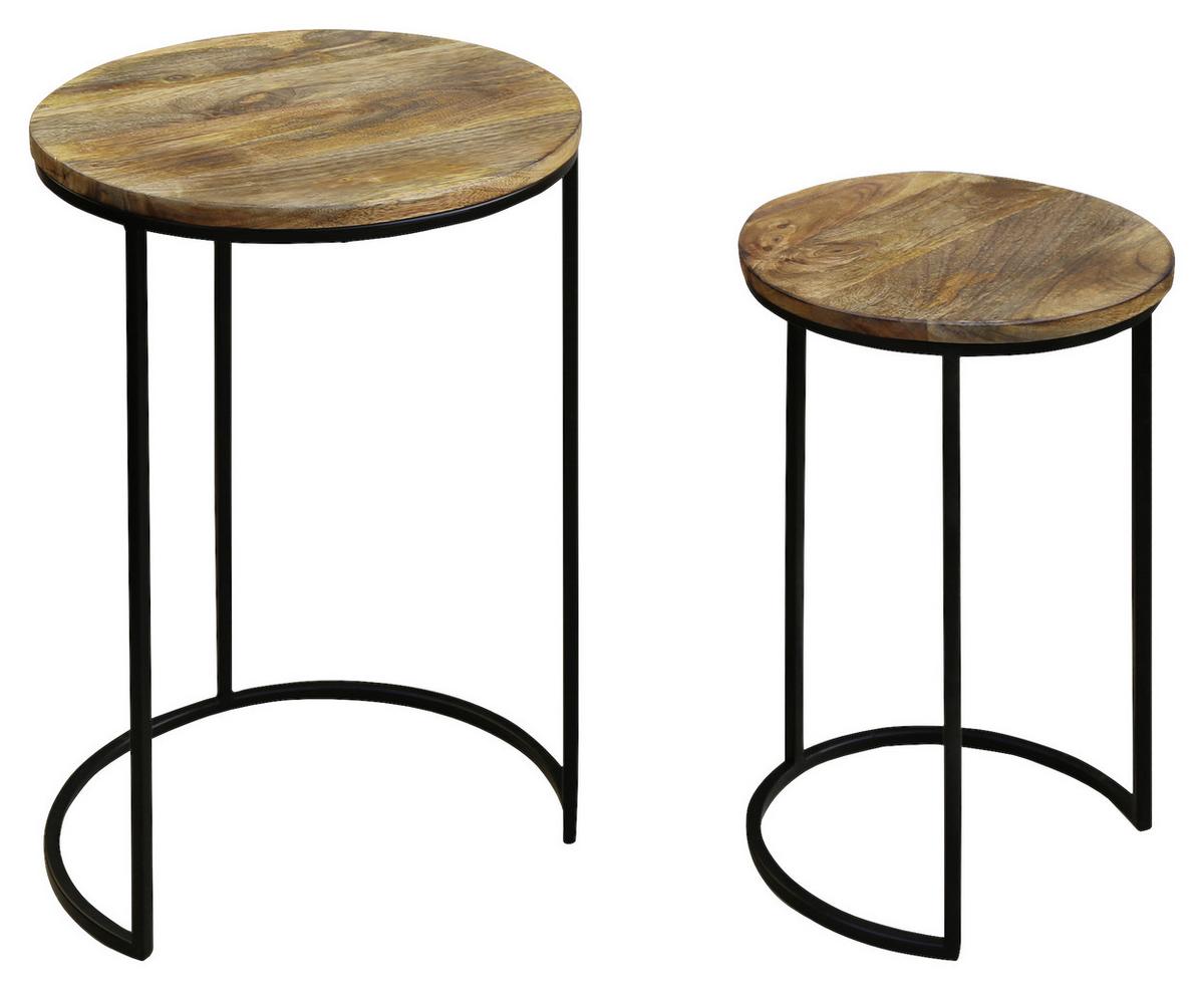 Beistelltisch 2-tlg. Jaron Naturfarben/mangoholz/schwarz - Schwarz/Naturfarben, MODERN, Holz/Metall (40/30x60/50cm) - MID.YOU