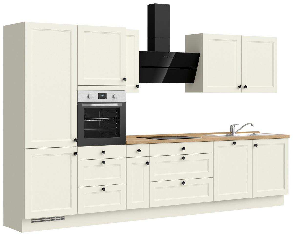 Kuchynská linka 360 cm, biela/dekor dub Sierra - čierna/biela, Modern, kov/kompozitné drevo (360cm) - Nobilia