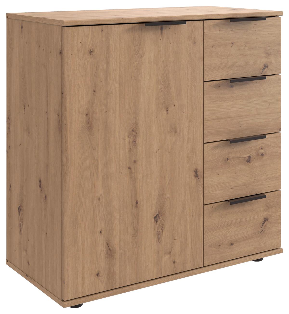 Kommode Nadja Eiche Dekor B: 81 cm - Schwarz/Eiche Artisan, KONVENTIONELL, Holzwerkstoff (81/83/41cm) - MID.YOU