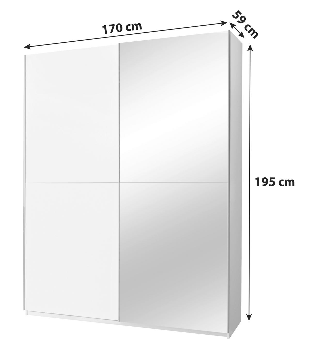 Schwebetürenschrank Mit Spiegel 170cm Starter, Weiß Dekor - Klar/Eichefarben, Design, Glas/Holzwerkstoff (170/195/59cm) - P & B