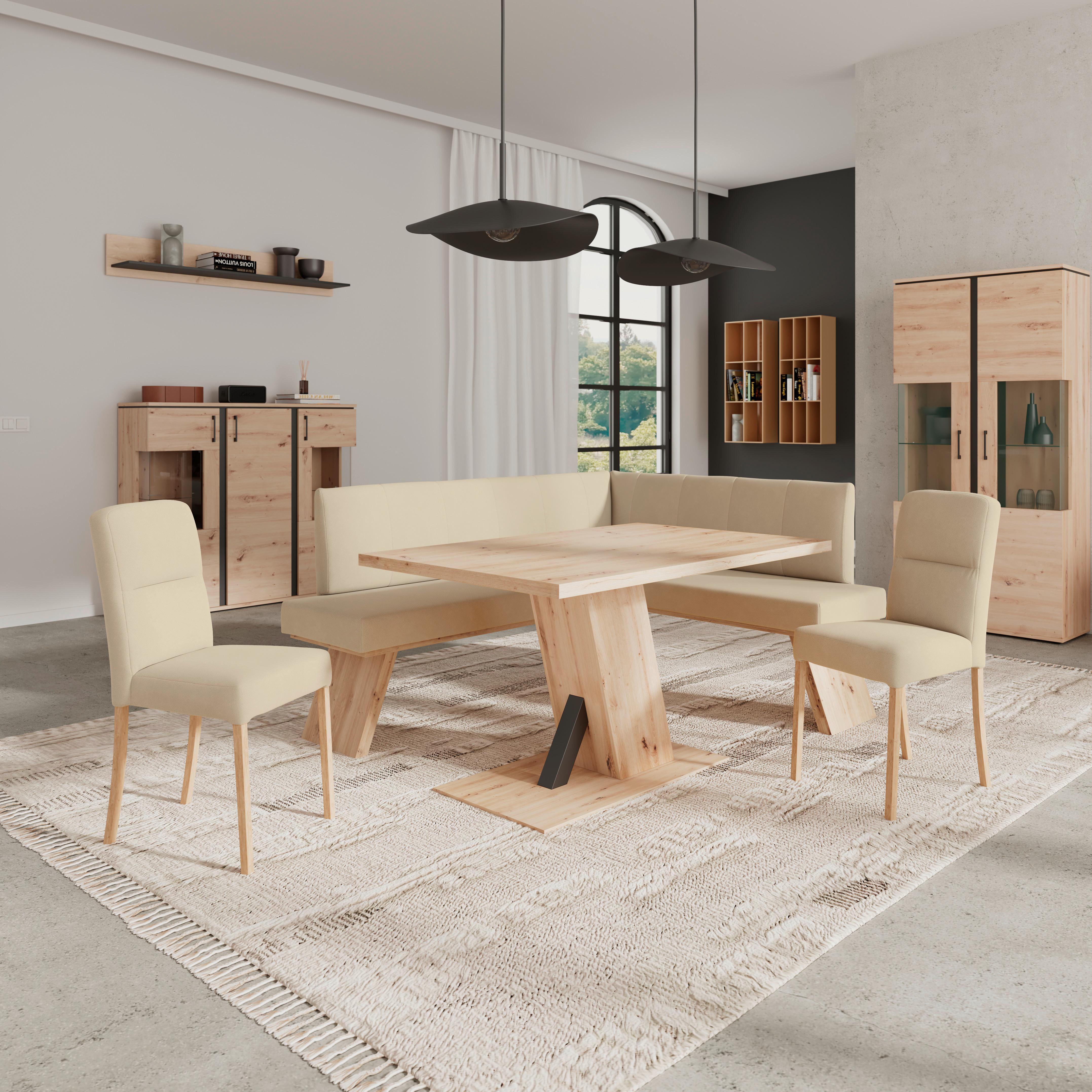 Eckbank Emma Ii Webstoff Beige, B: 43 Cm - Eichefarben/Beige, KONVENTIONELL, Holzwerkstoff/Textil (160/140cm)