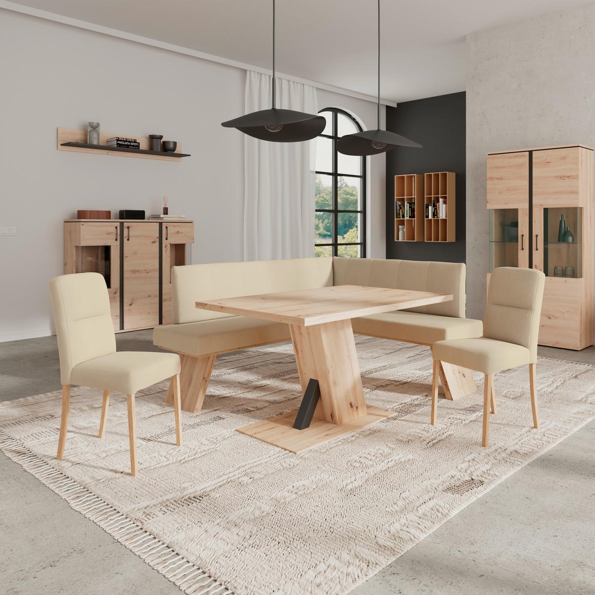 Eckbank Emma Ii Webstoff Beige, B: 185 Cm - Eichefarben/Beige, KONVENTIONELL, Holzwerkstoff/Textil (185/150cm)