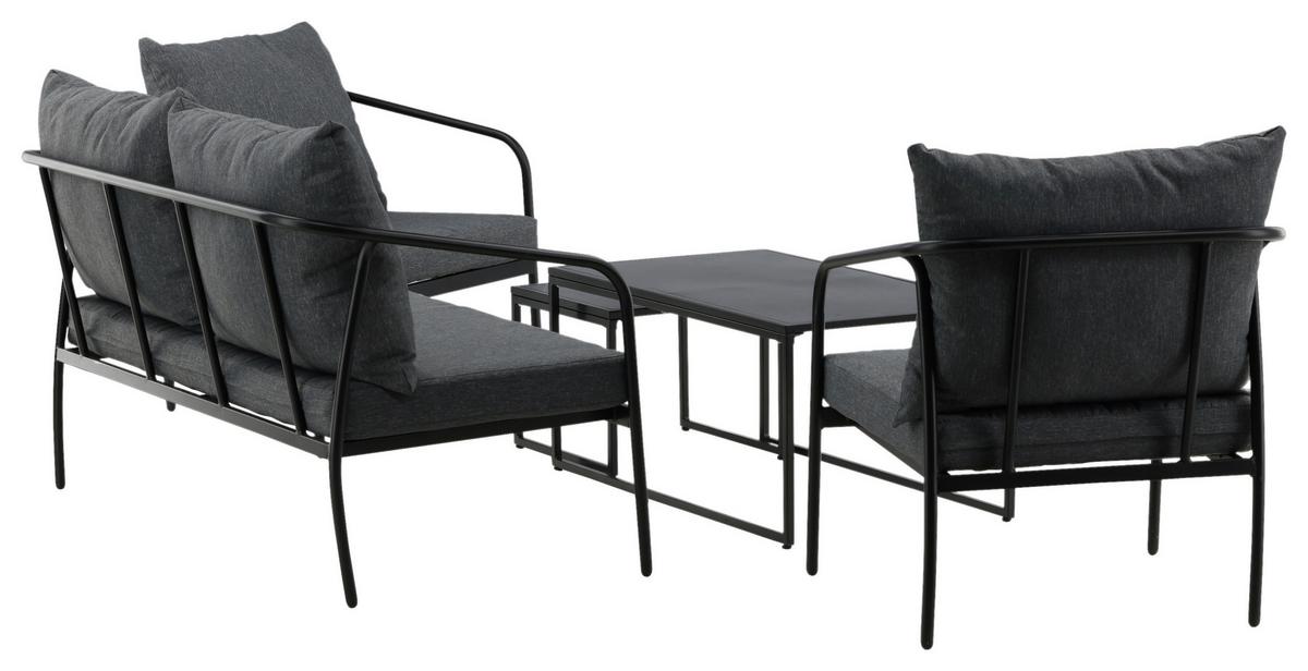 Loungegarnitur Sopot - Dunkelgrau/Schwarz, KONVENTIONELL, Textil/Metall - Gardenson